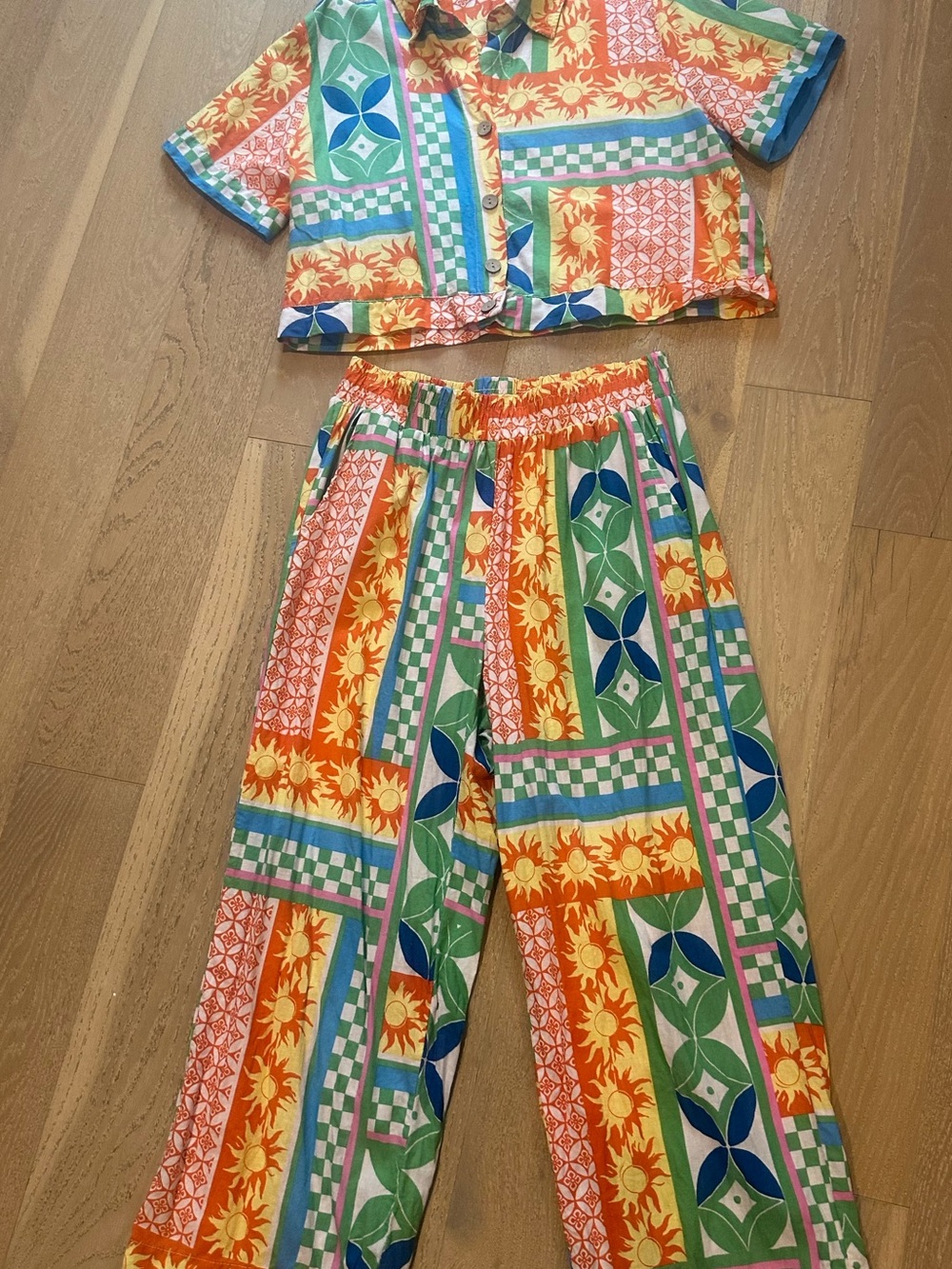 Christian Siriano 2 Piece Linen Blend Patchwork Resort Set Pants Top M/L - Picture 2 of 10